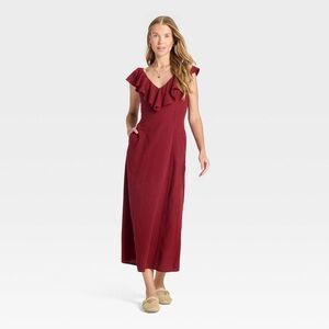 Ruffle Sleeve Maxi A-Line Dress